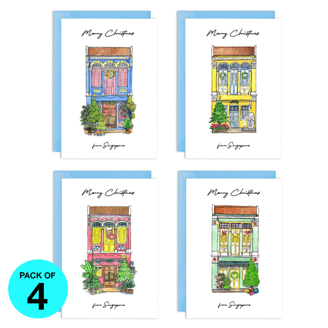 Peranakan Shophouses Christmas Cards (Pack of 4)