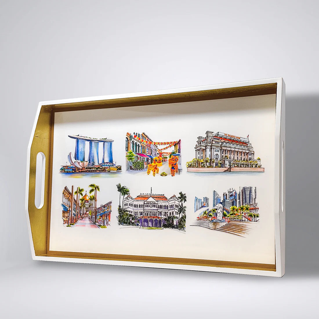 White Lacquer Tray - Iconic Sights