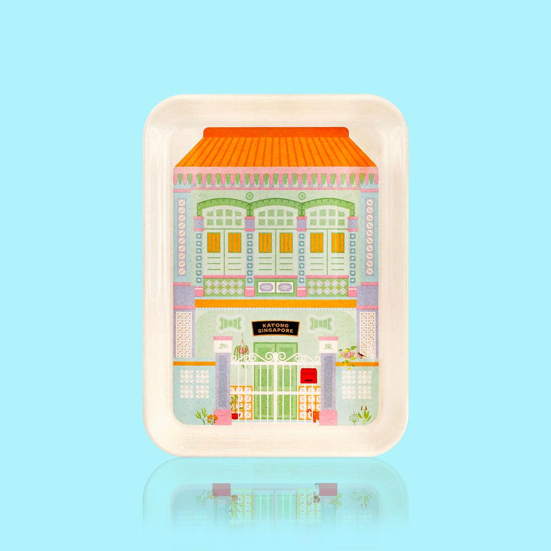 Blue Katong Shophouse Melamine Plate