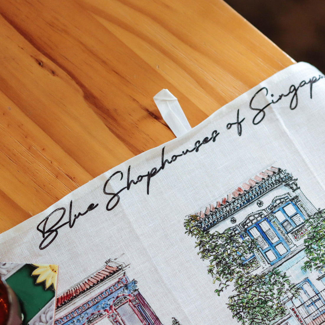 Blue Shophouses Linen Tea Towel