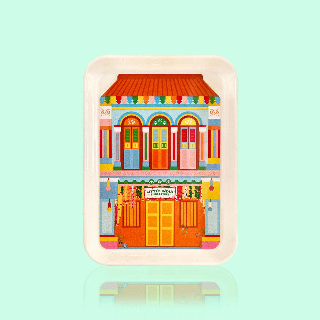 Orange Little India Shophouse Melamine Plate