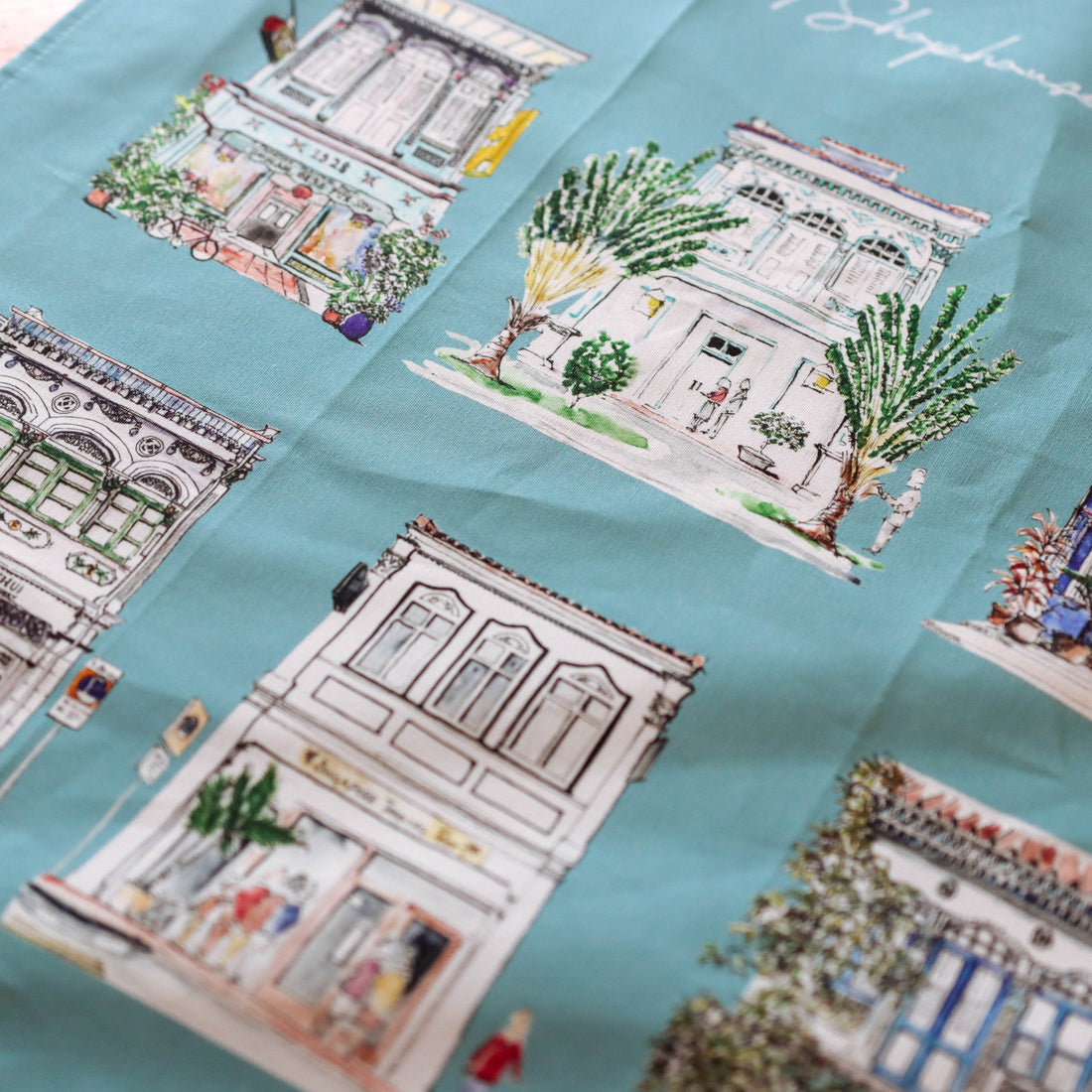 Joo Chiat Shophouses Organic Cotton Tea Towel