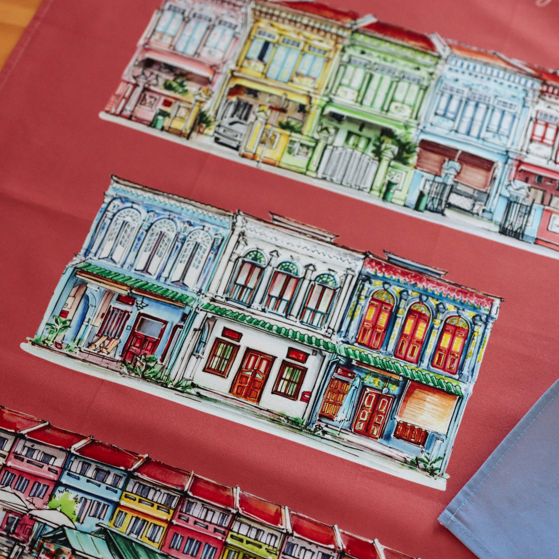 Colourful Shophouses Organic Cotton Tea Towel