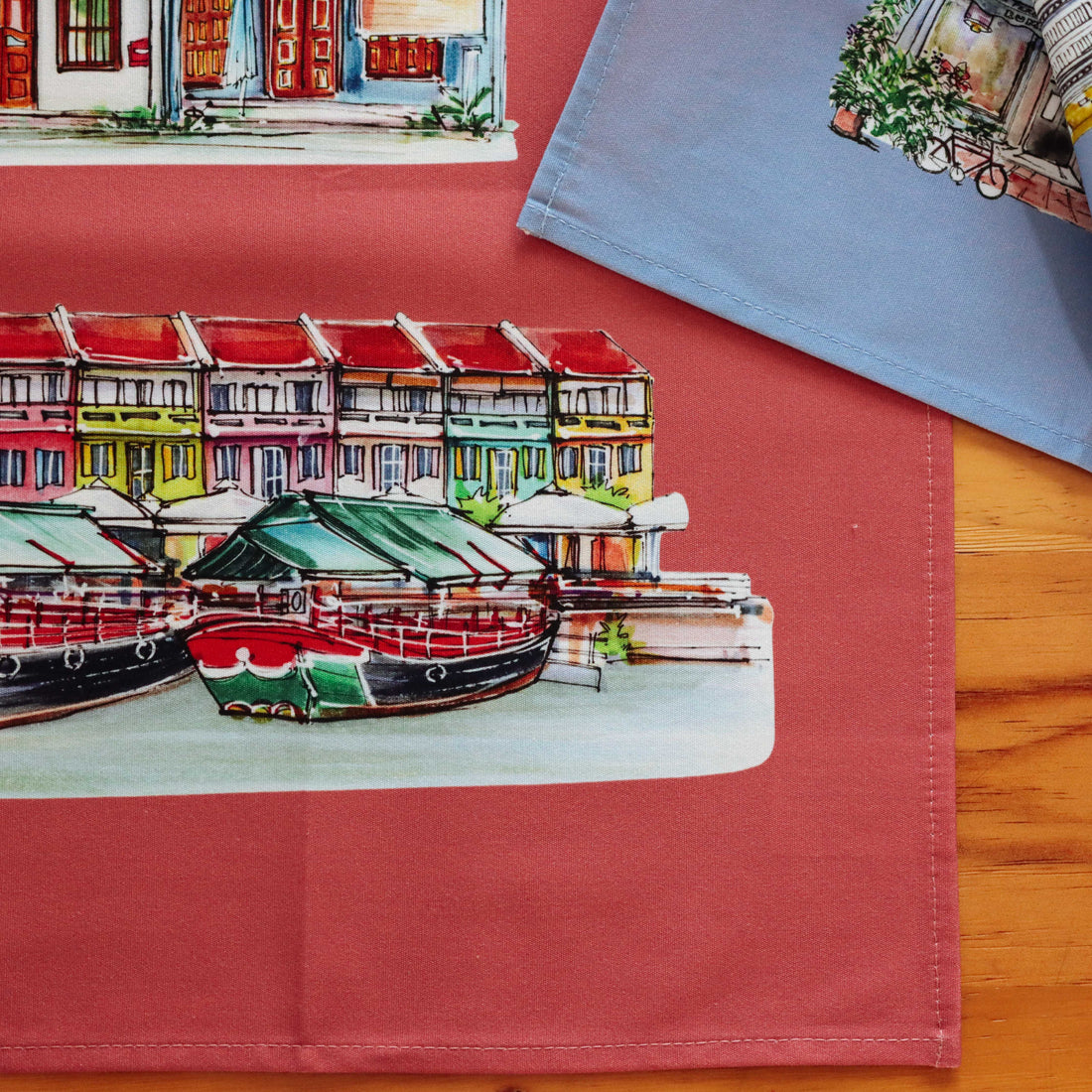 Colourful Shophouses Organic Cotton Tea Towel