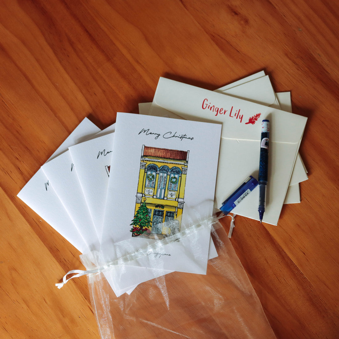 Peranakan Shophouses Christmas Cards (Pack of 4)