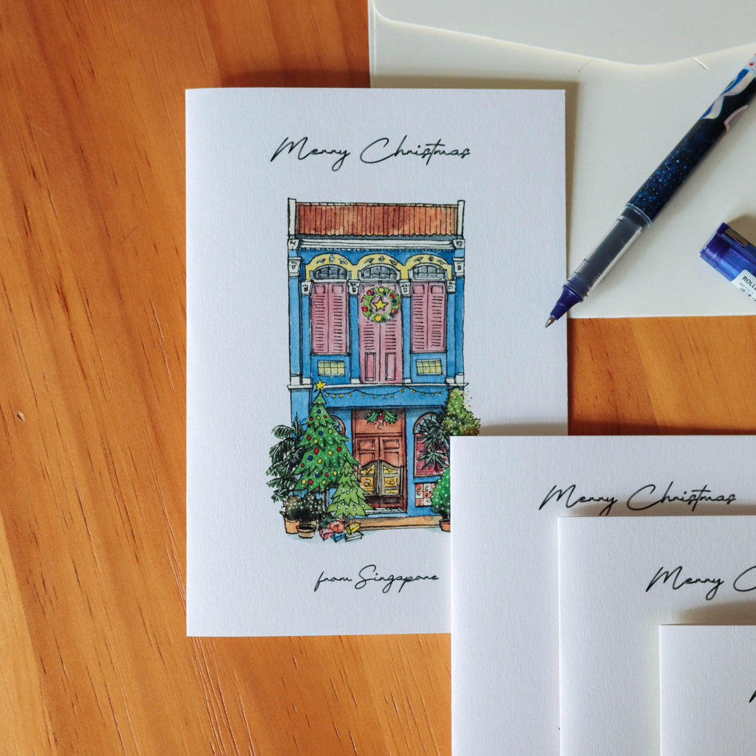 Peranakan Shophouses Christmas Cards (Pack of 4)