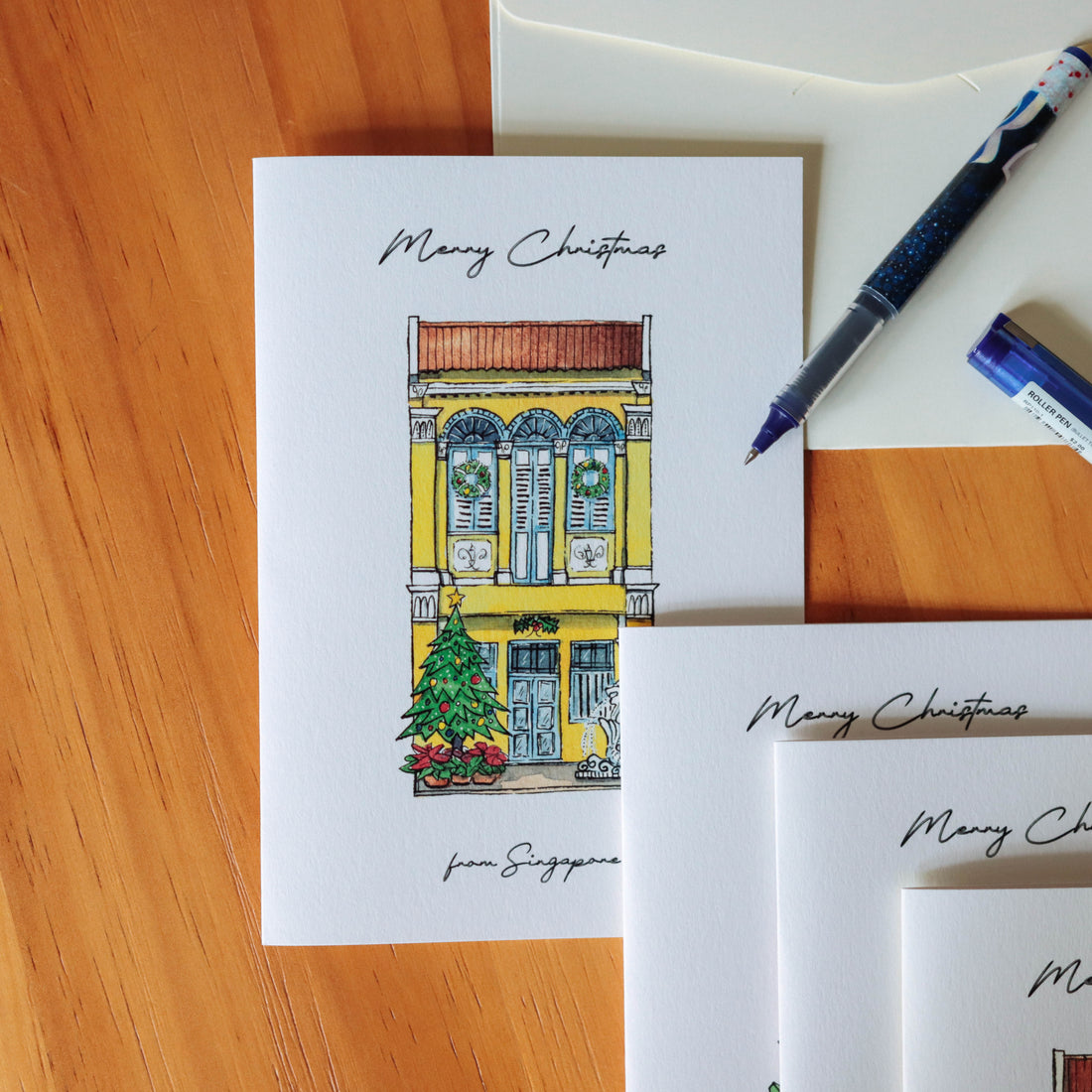 Peranakan Shophouses Christmas Cards (Pack of 4)