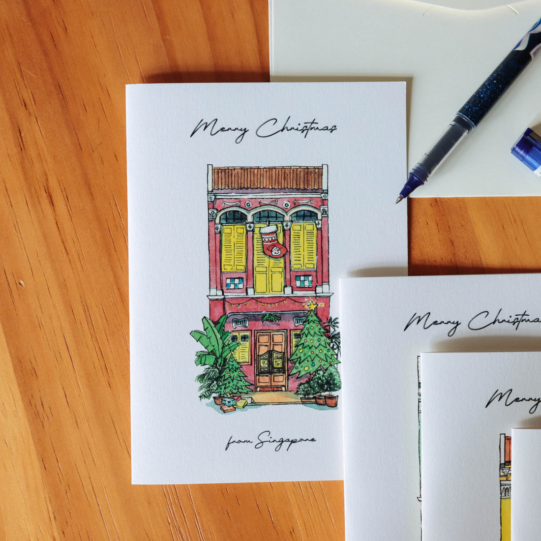Peranakan Shophouses Christmas Cards (Pack of 4)