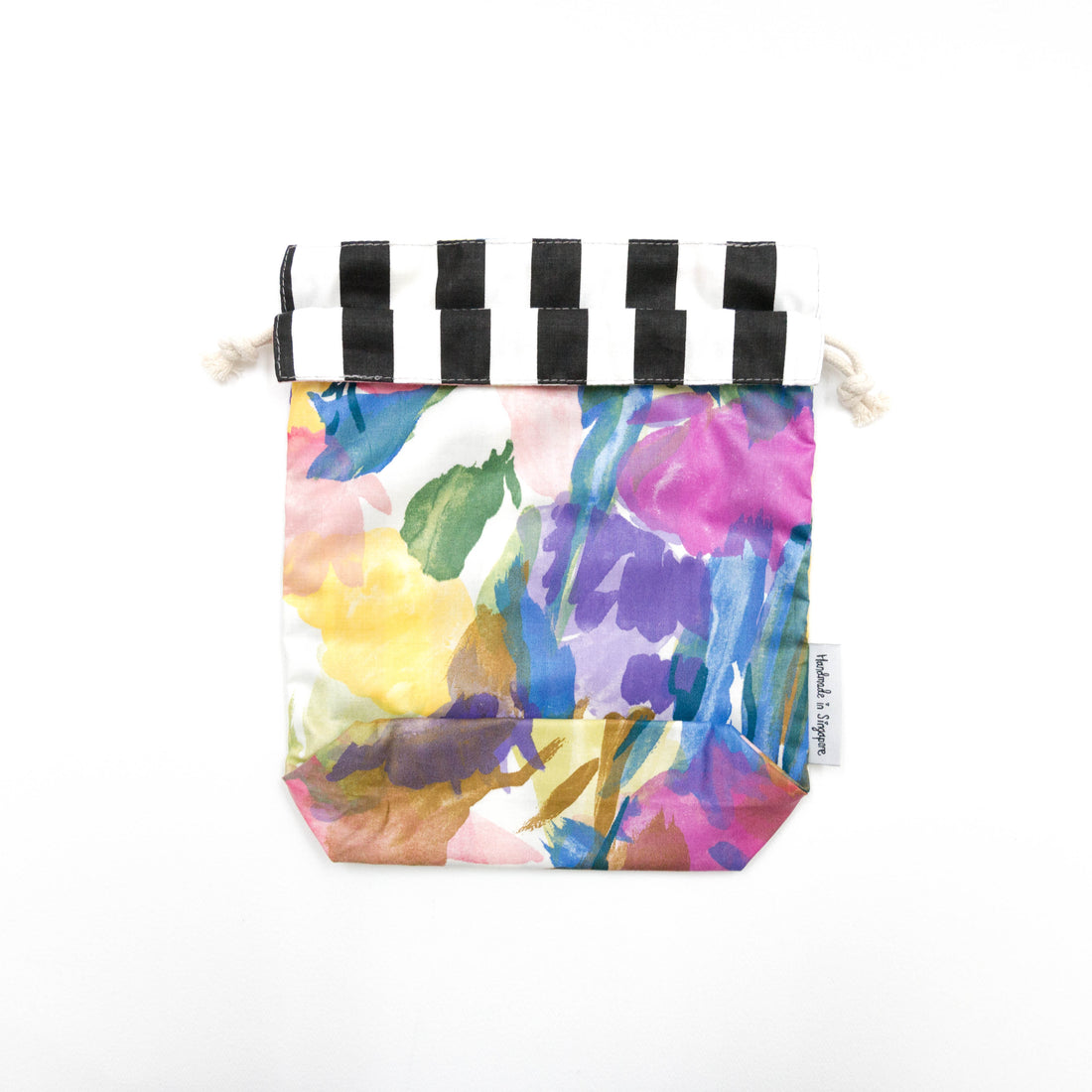 Water Colour Flowers x Black Stripes Reversible Drawstring Pouch