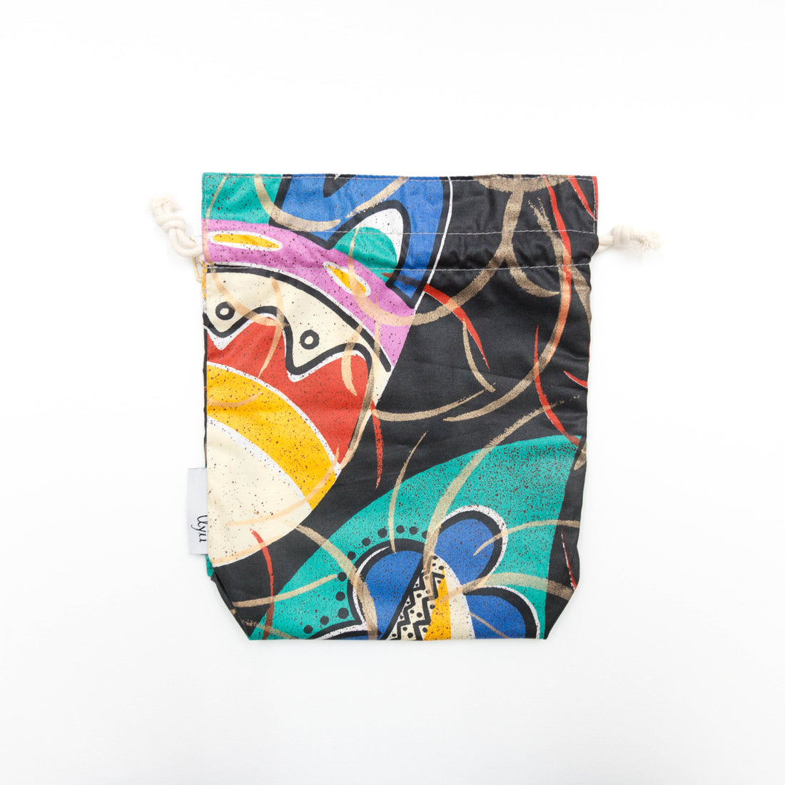 Black Abstract x Blue Stripes Reversible Drawstring Pouch